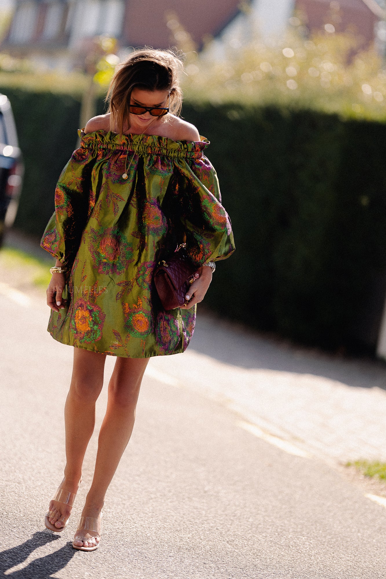 Blanche jacquard dress flowers
