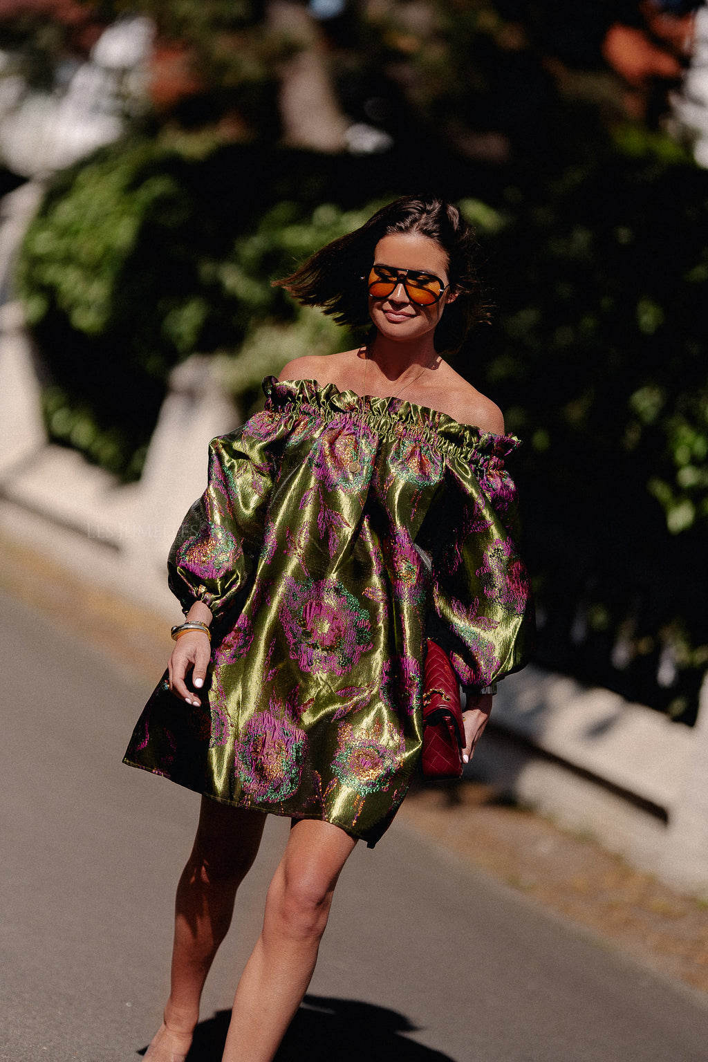 Blanche jacquard dress flowers
