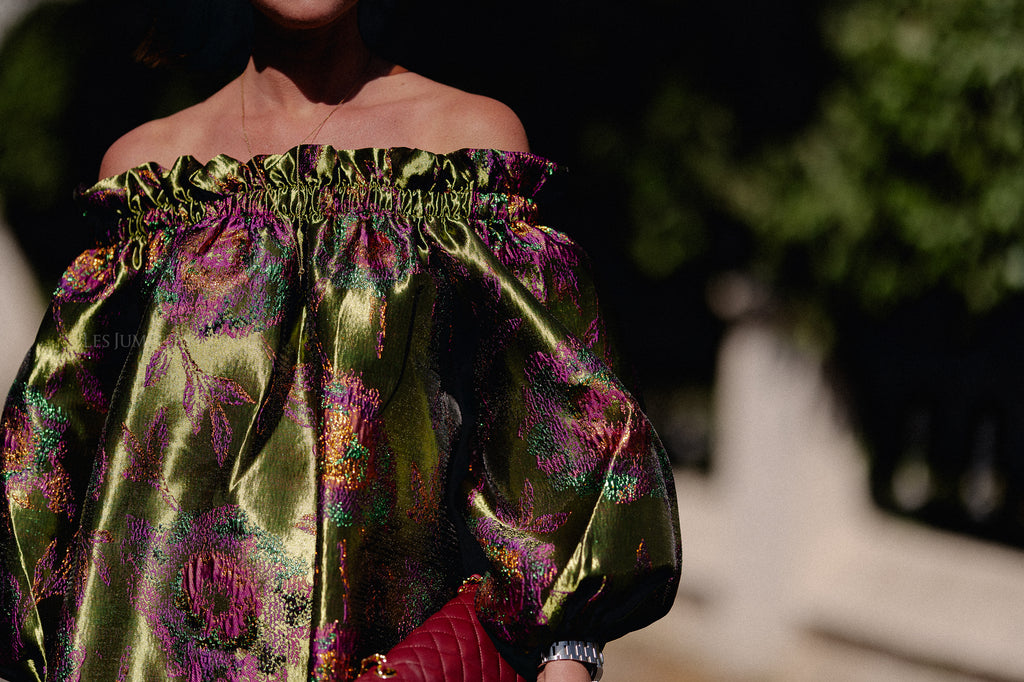 Blanche jacquard dress flowers