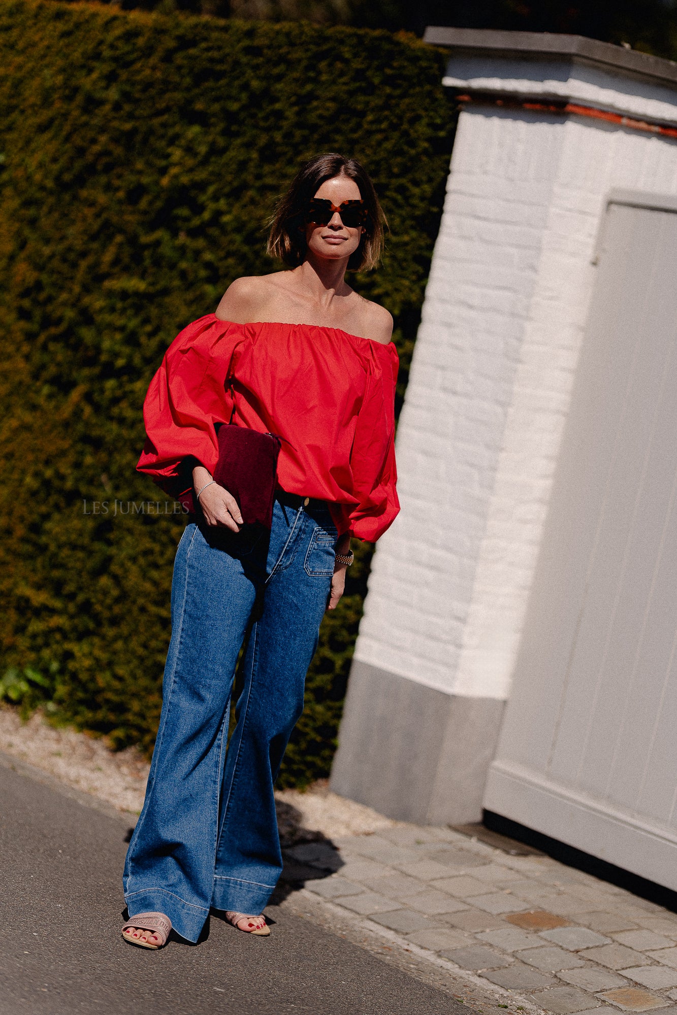 Fran off shoulder blouse red