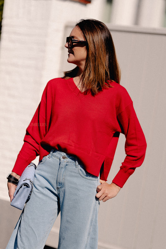 Les Jumelles Cosette V-neck jumper red