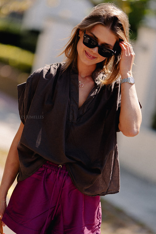 Les Jumelles Portia blouse hot chocolate