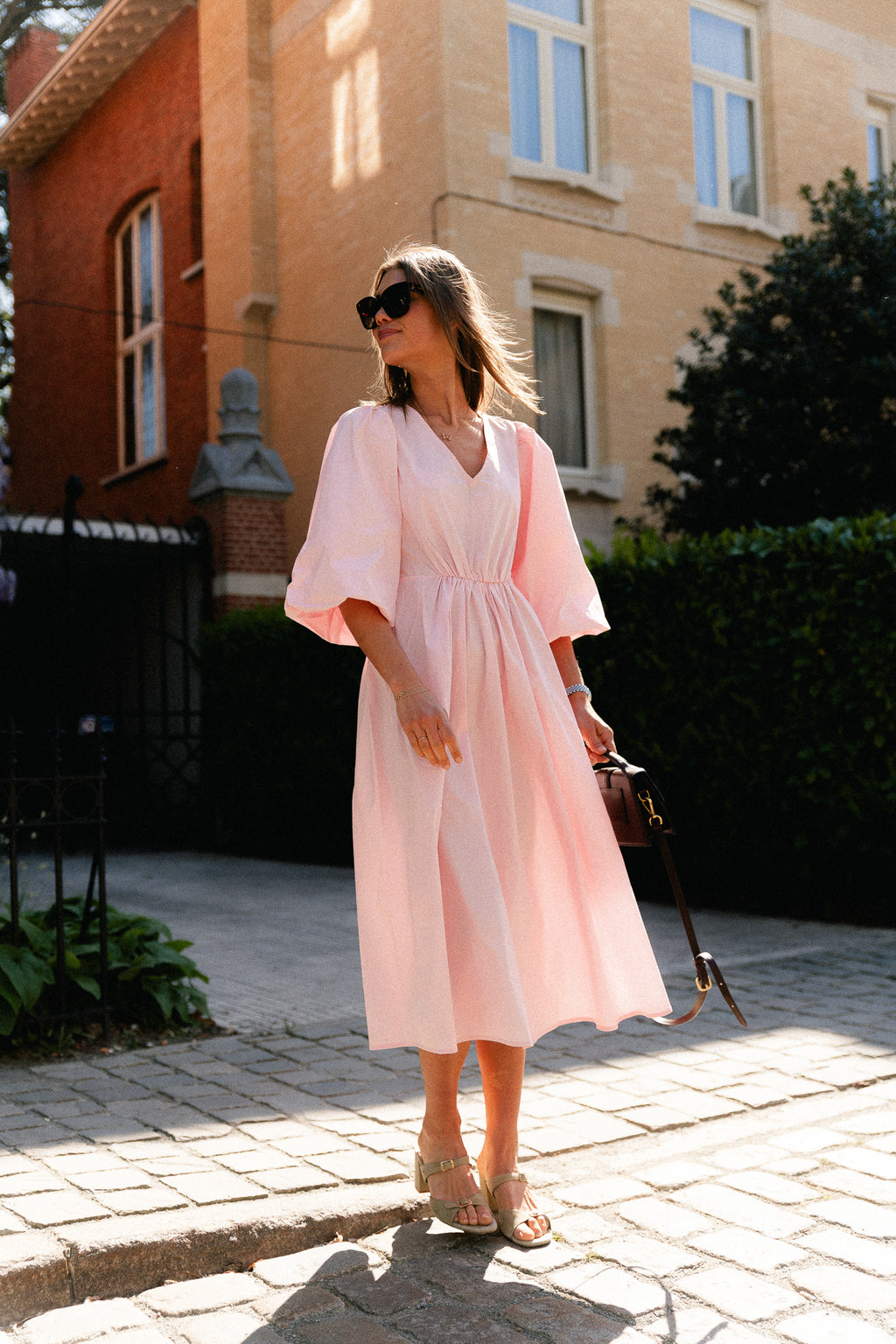 OBJPaige 2/4 V-neck midi dress pale pink