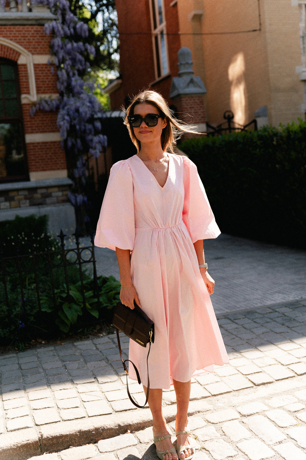 OBJPaige 2/4 V-neck midi dress pale pink