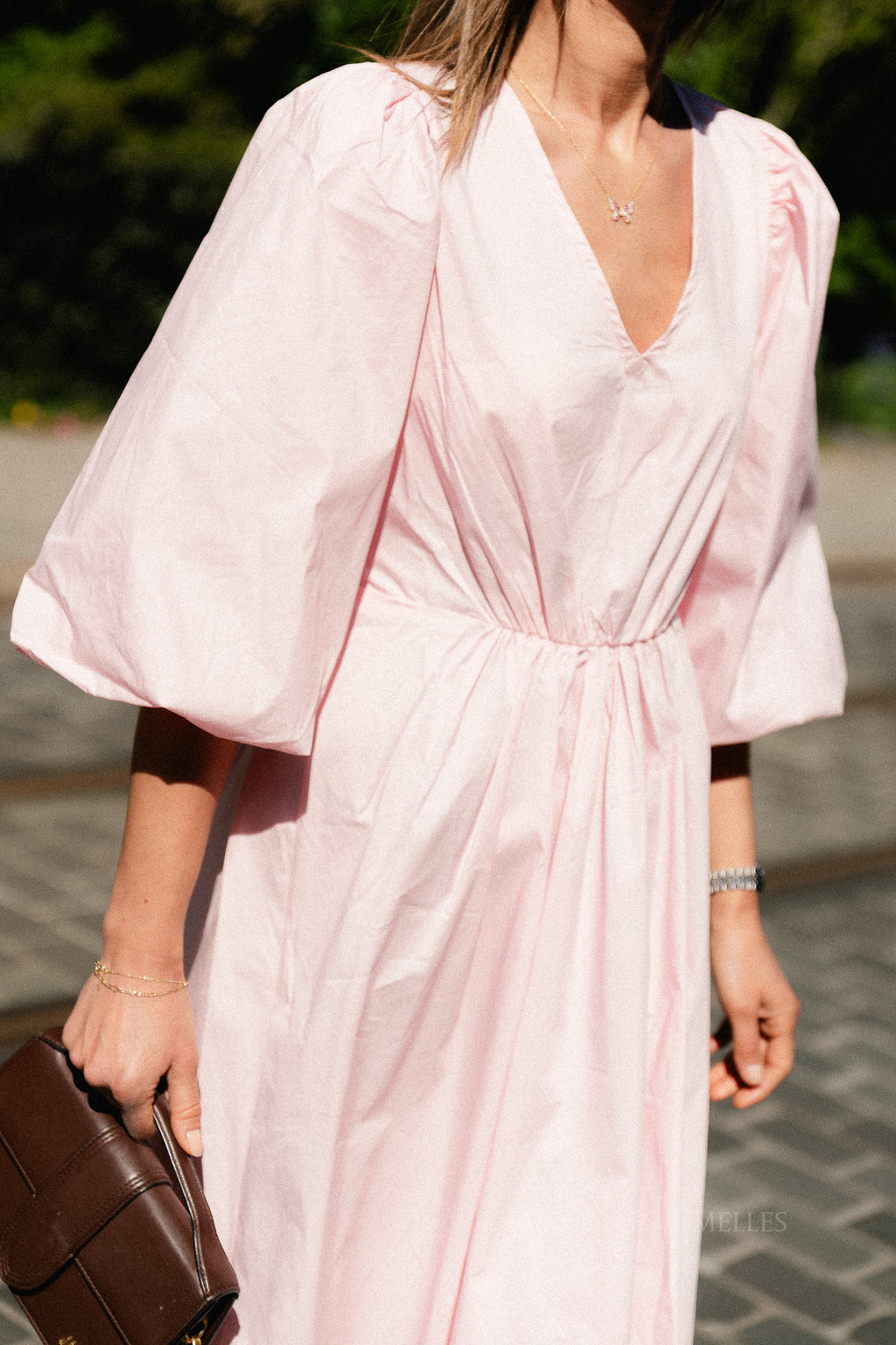 OBJPaige 2/4 V-neck midi dress pale pink