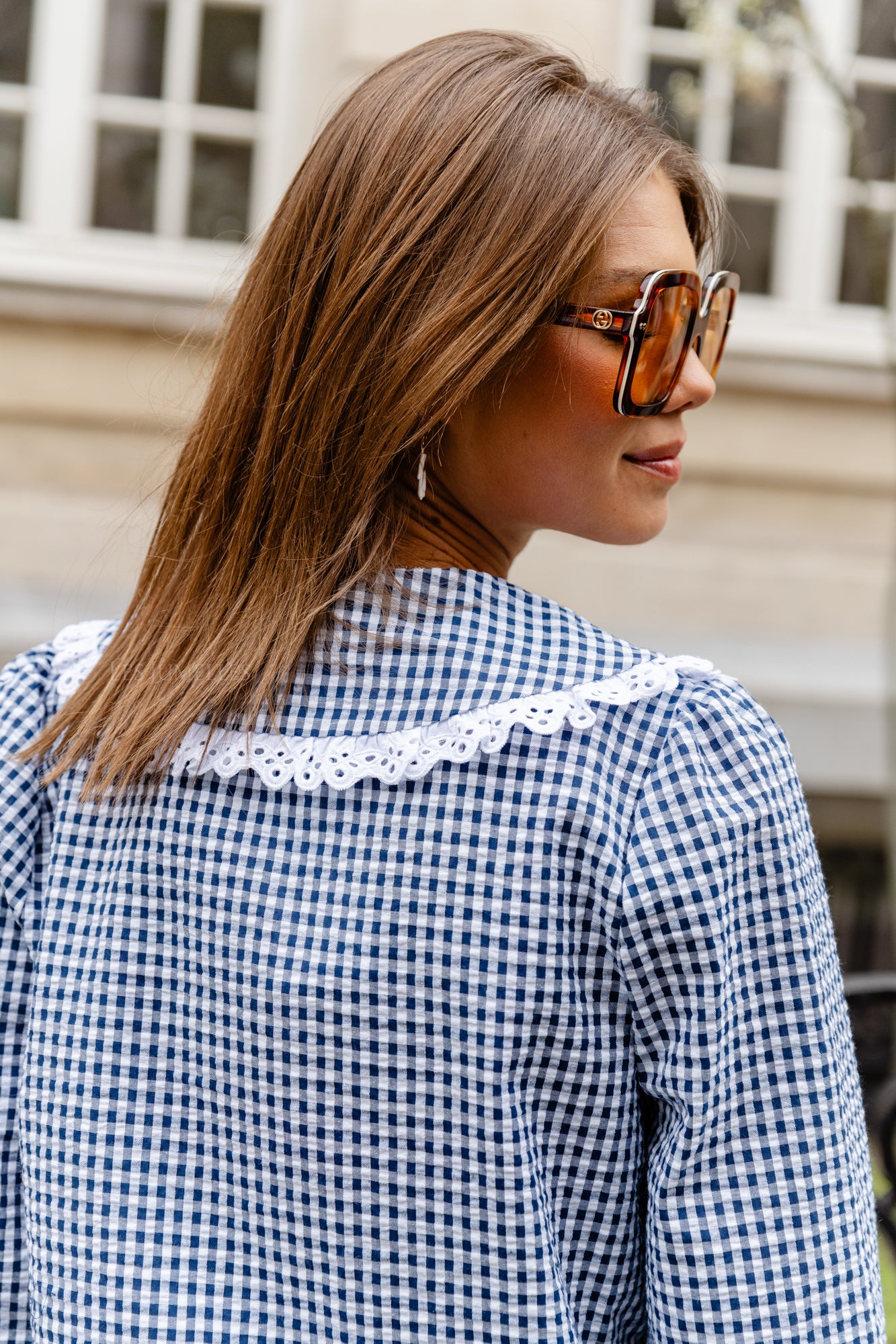 Nina checkered blouse navy