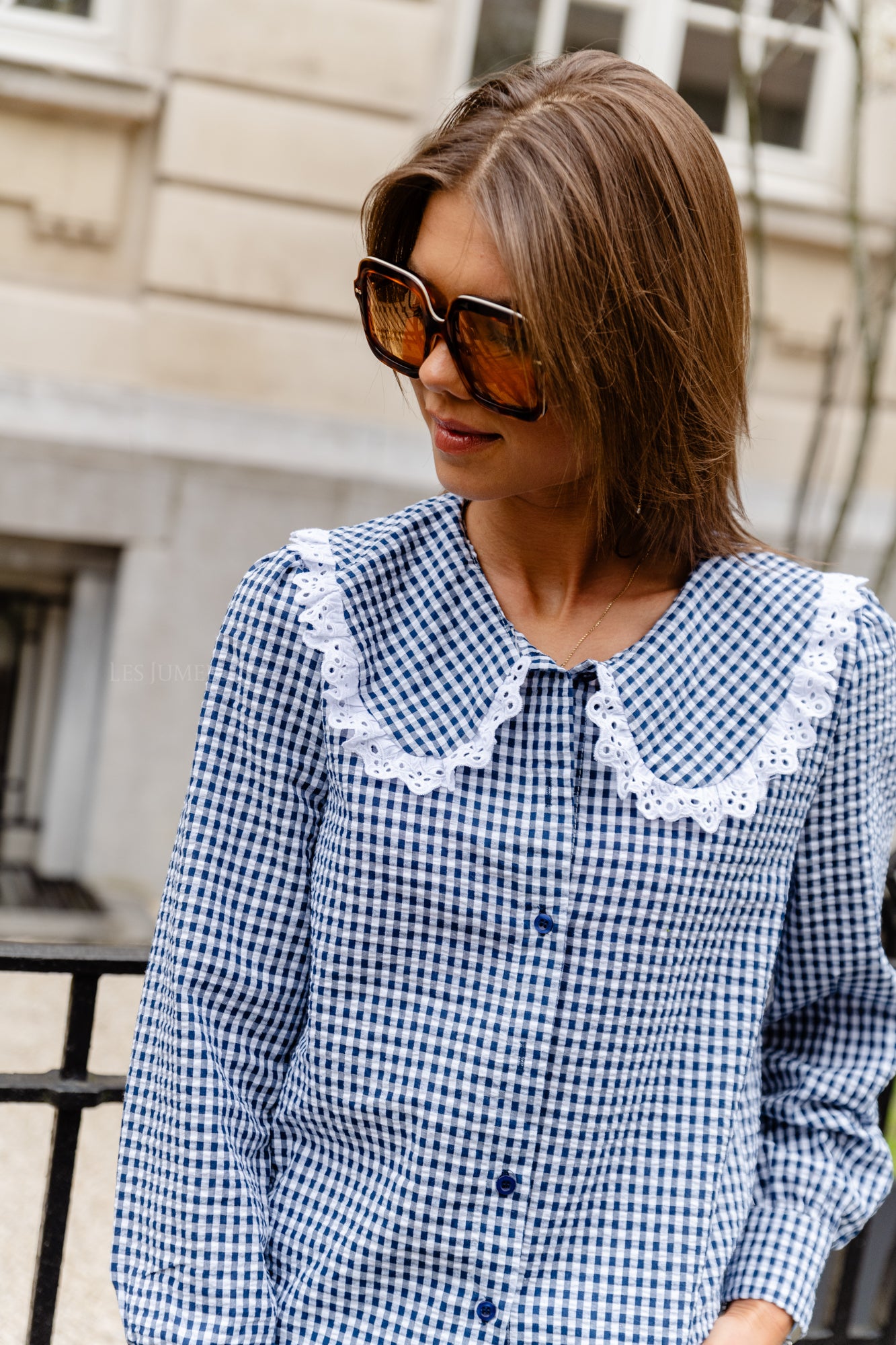 Nina checkered blouse navy