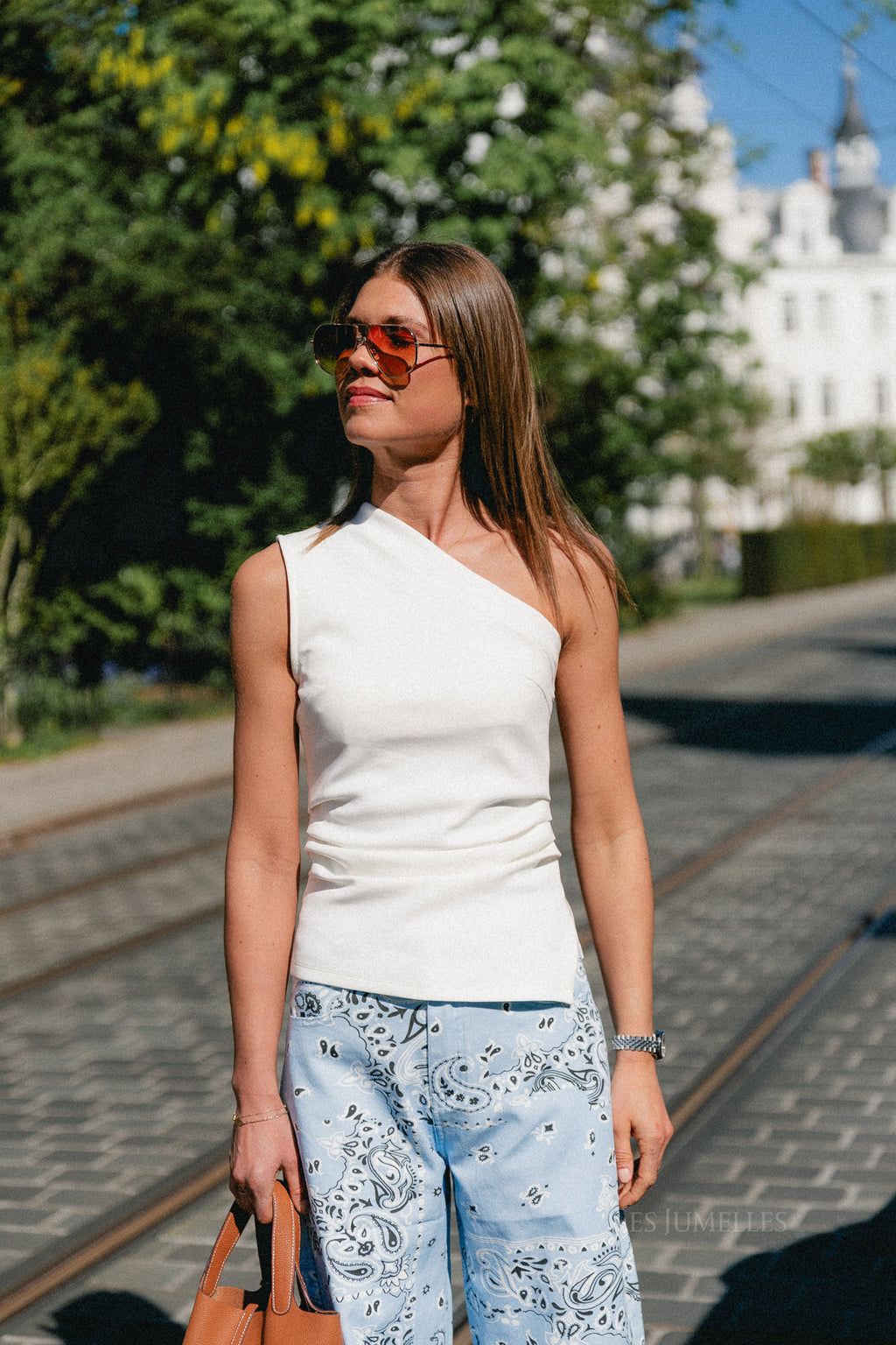 YASVenice one shoulder top star white