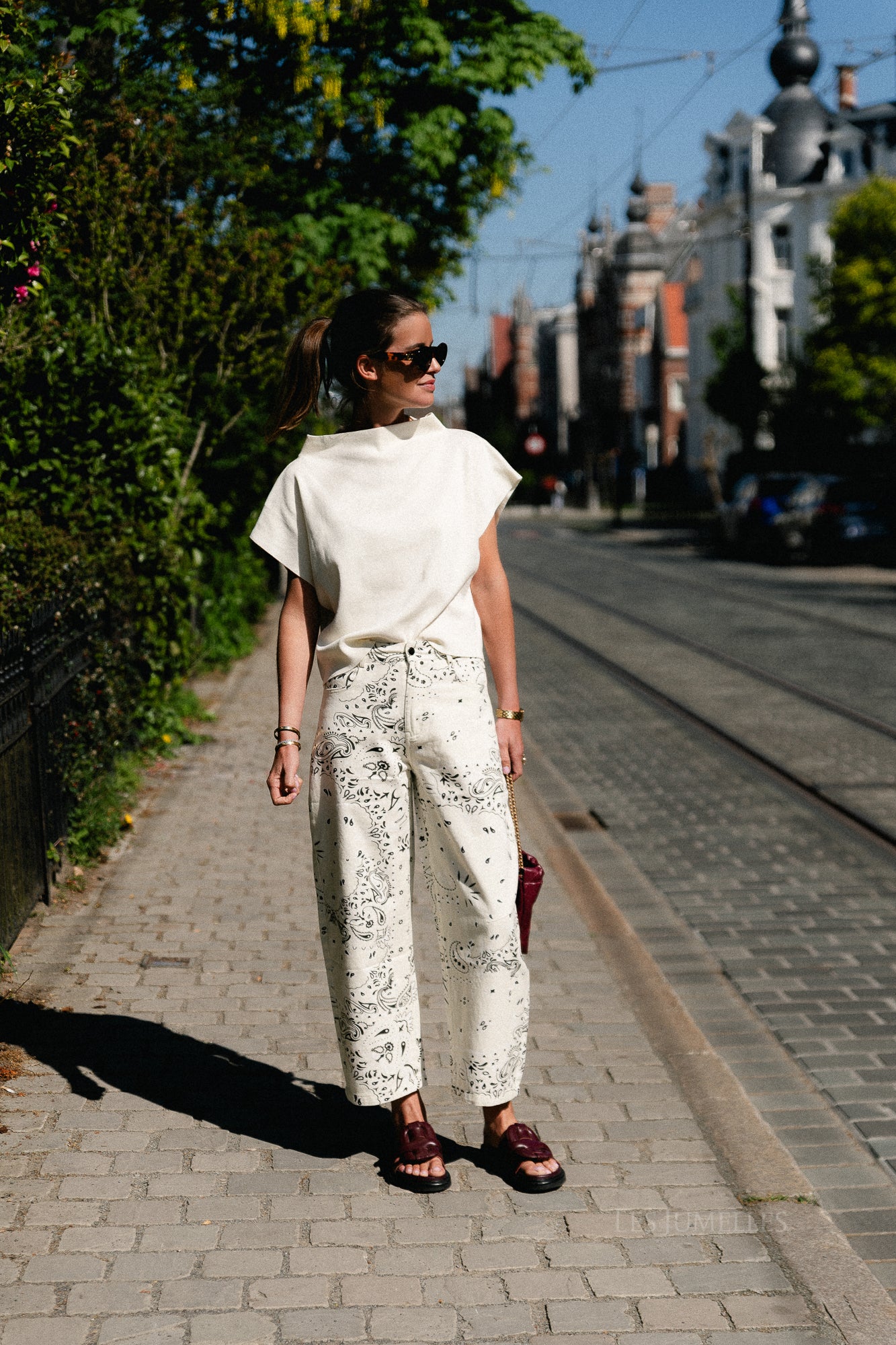 Meagan paisley barrel jeans cream