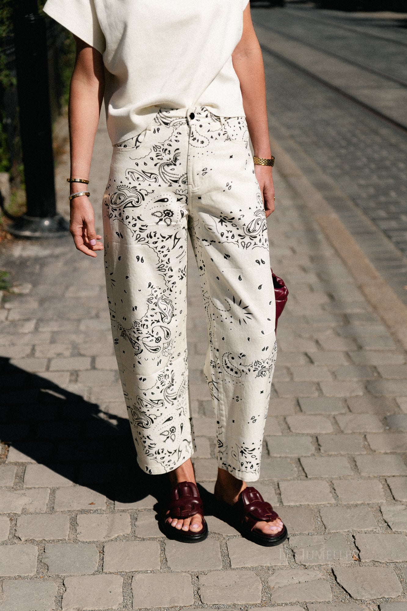 Meagan paisley barrel jeans cream