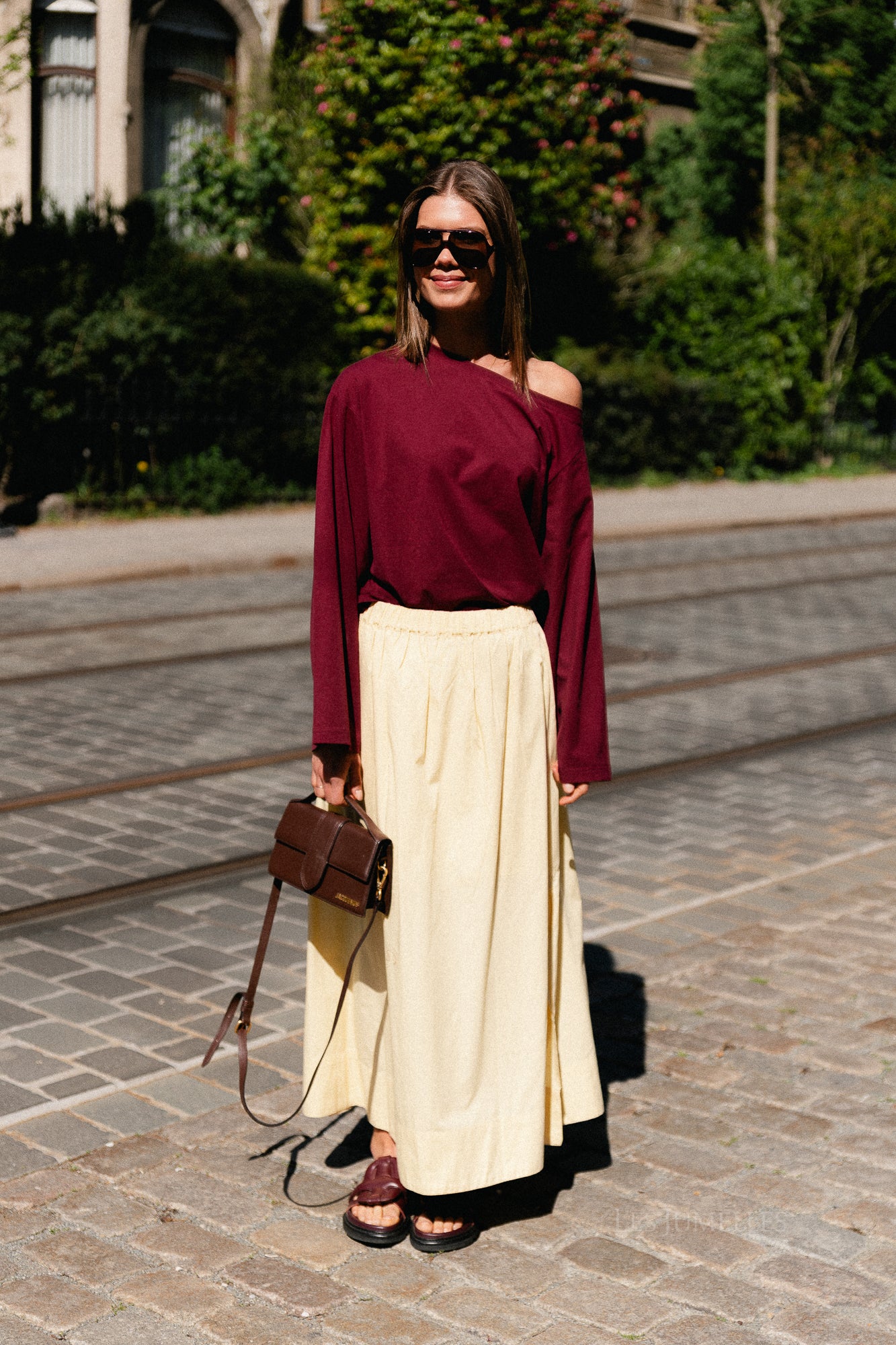 SLWBlair HW ankle slit skirt italian straw