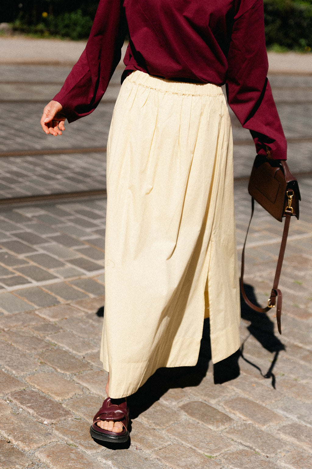 SLWBlair HW ankle slit skirt italian straw