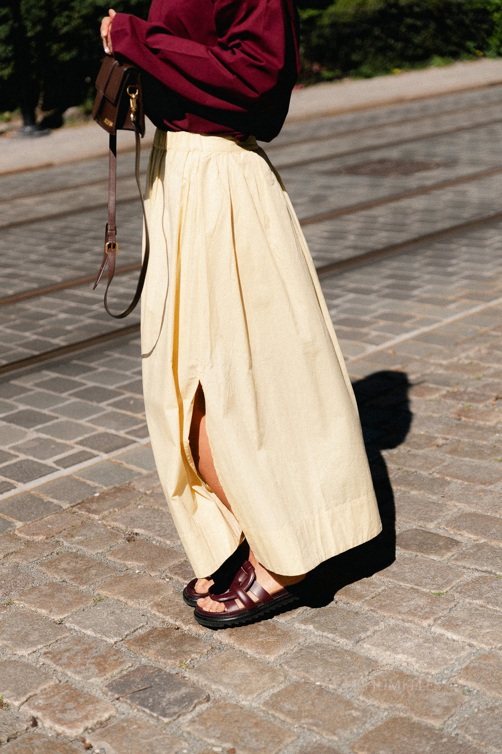 SLWBlair HW ankle slit skirt italian straw