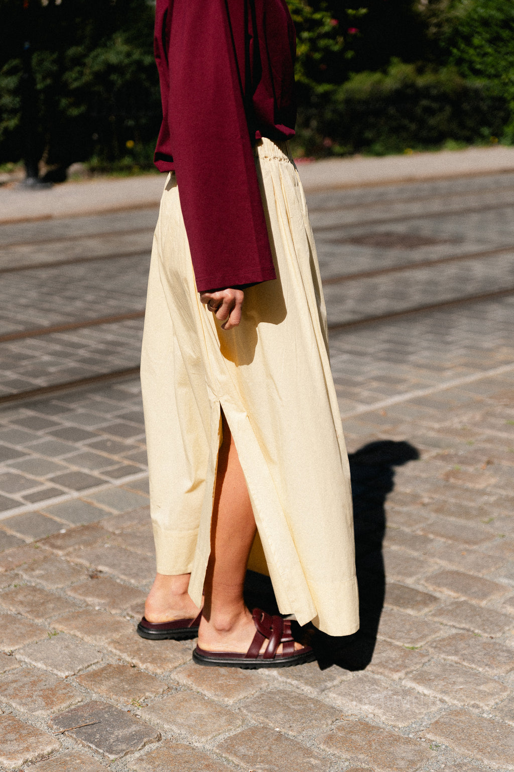 SLWBlair HW ankle slit skirt italian straw