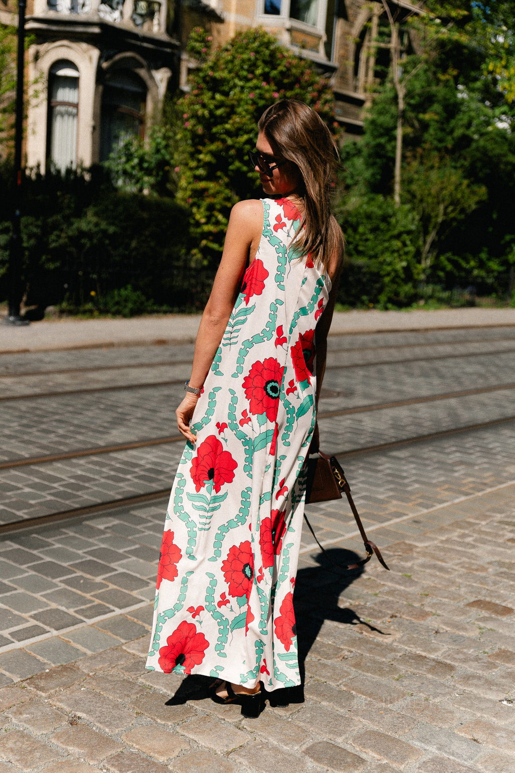 Nia one shoulder printed dress ecru/red