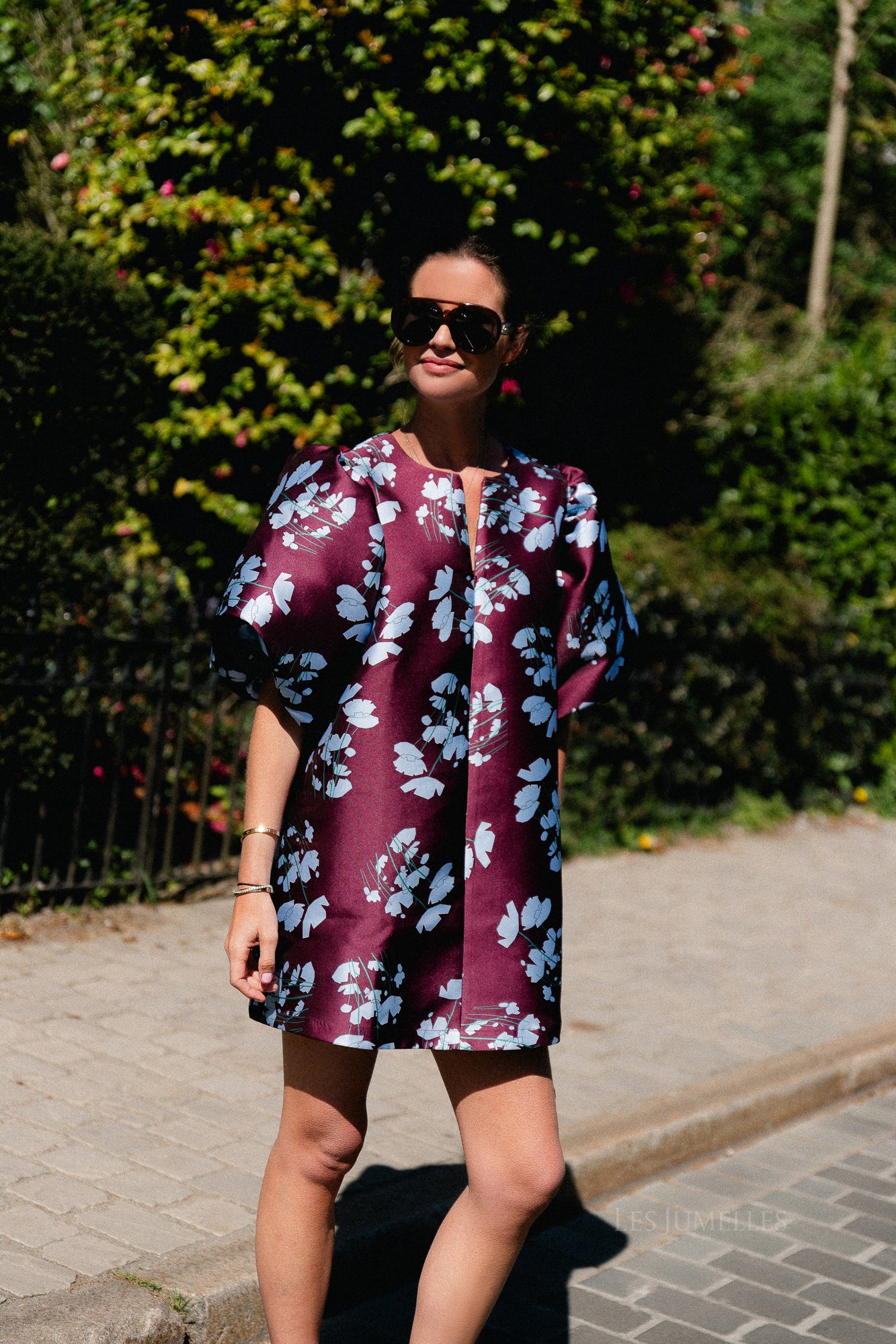 Charlotte dress viola print burgundy/baby blue