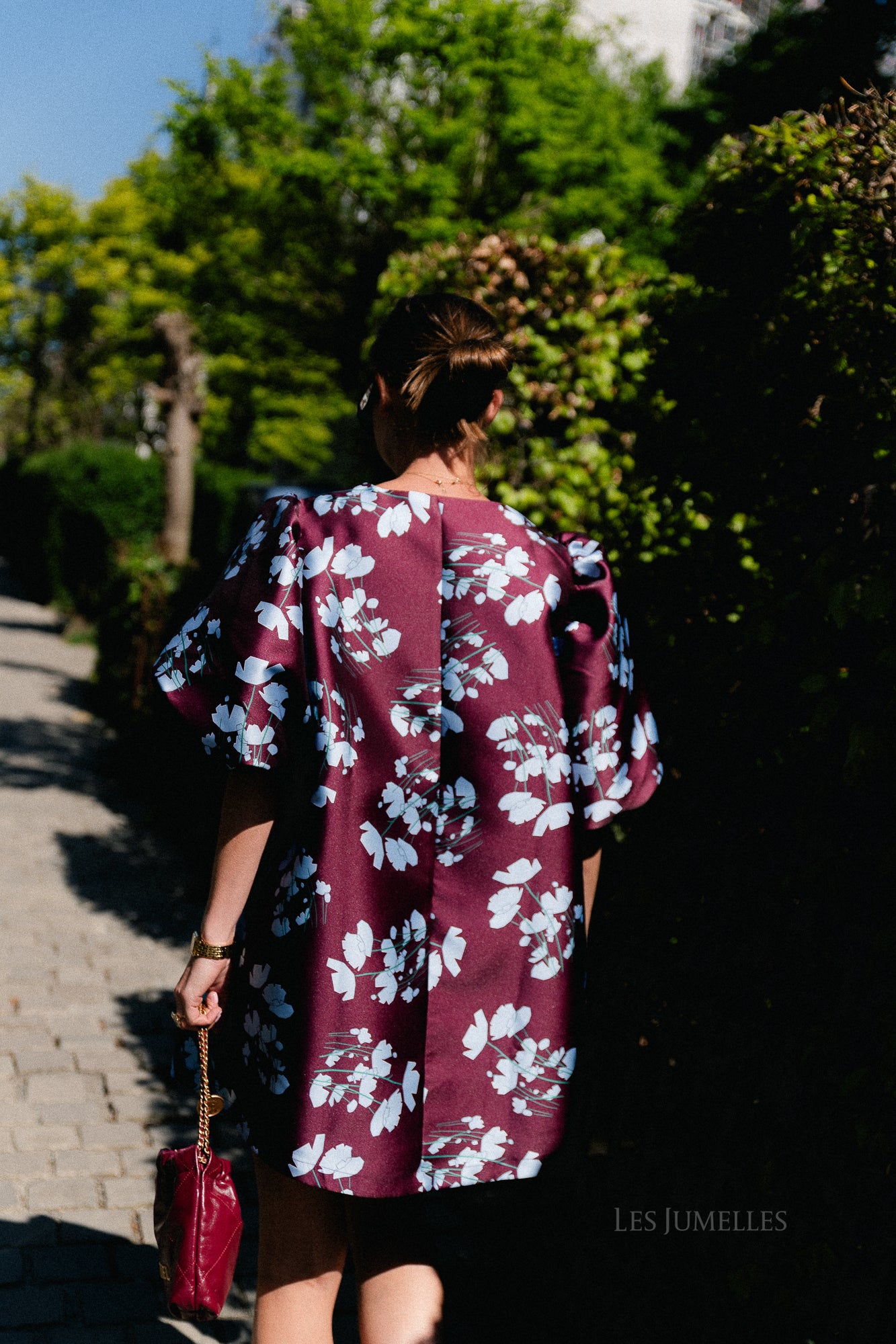 Charlotte dress viola print burgundy/baby blue