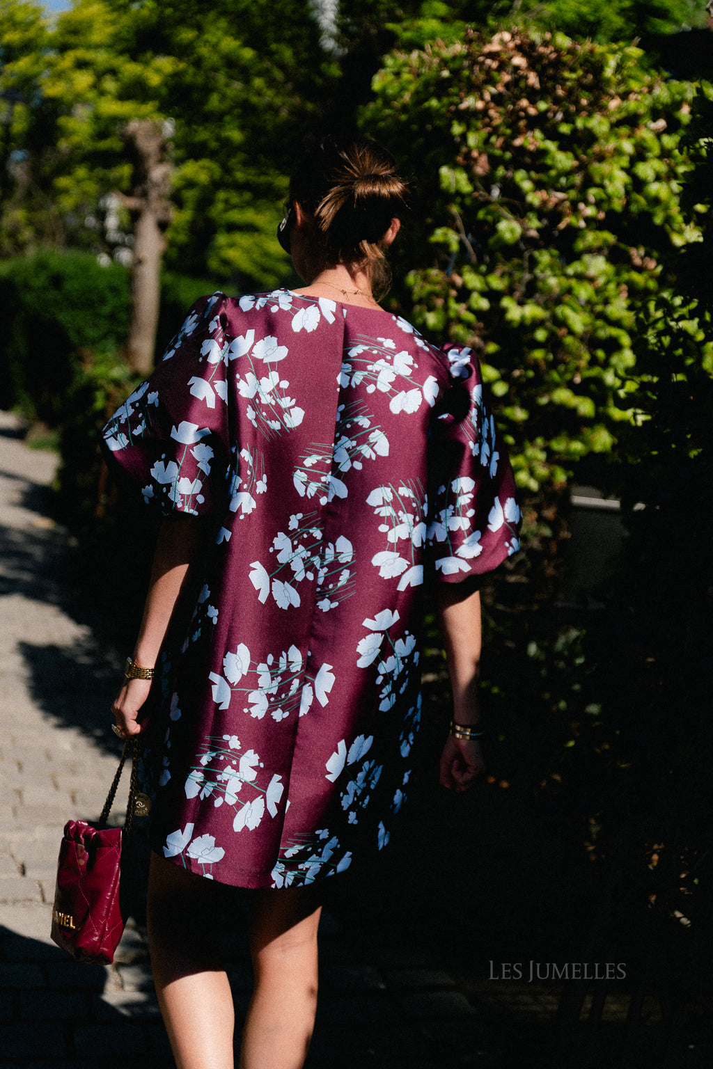 Charlotte dress viola print burgundy/baby blue