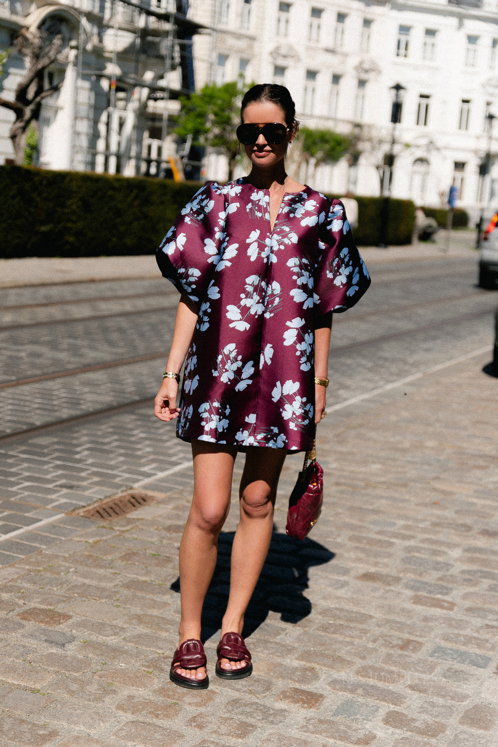 Charlotte dress viola print burgundy/baby blue
