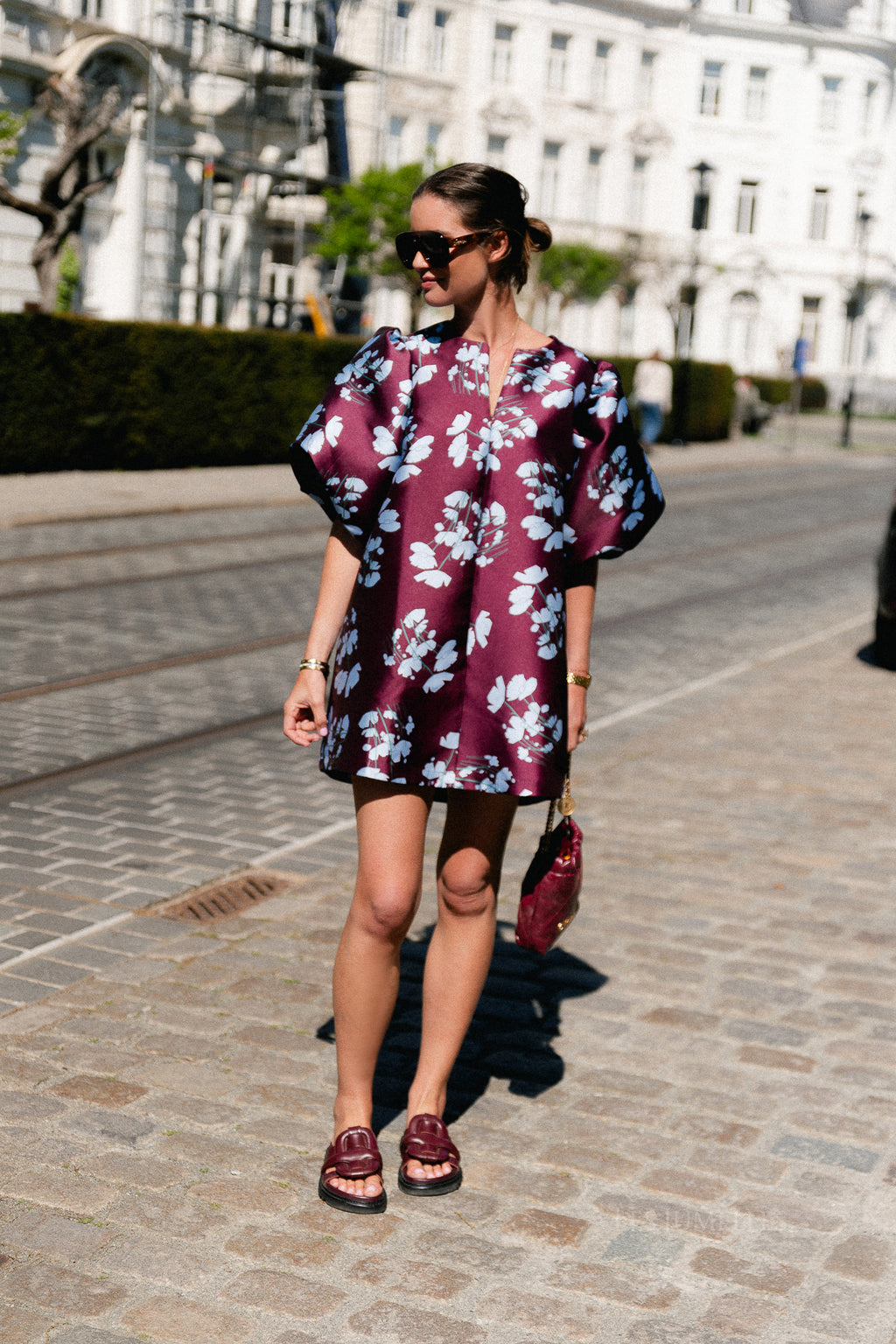 Charlotte dress viola print burgundy/baby blue