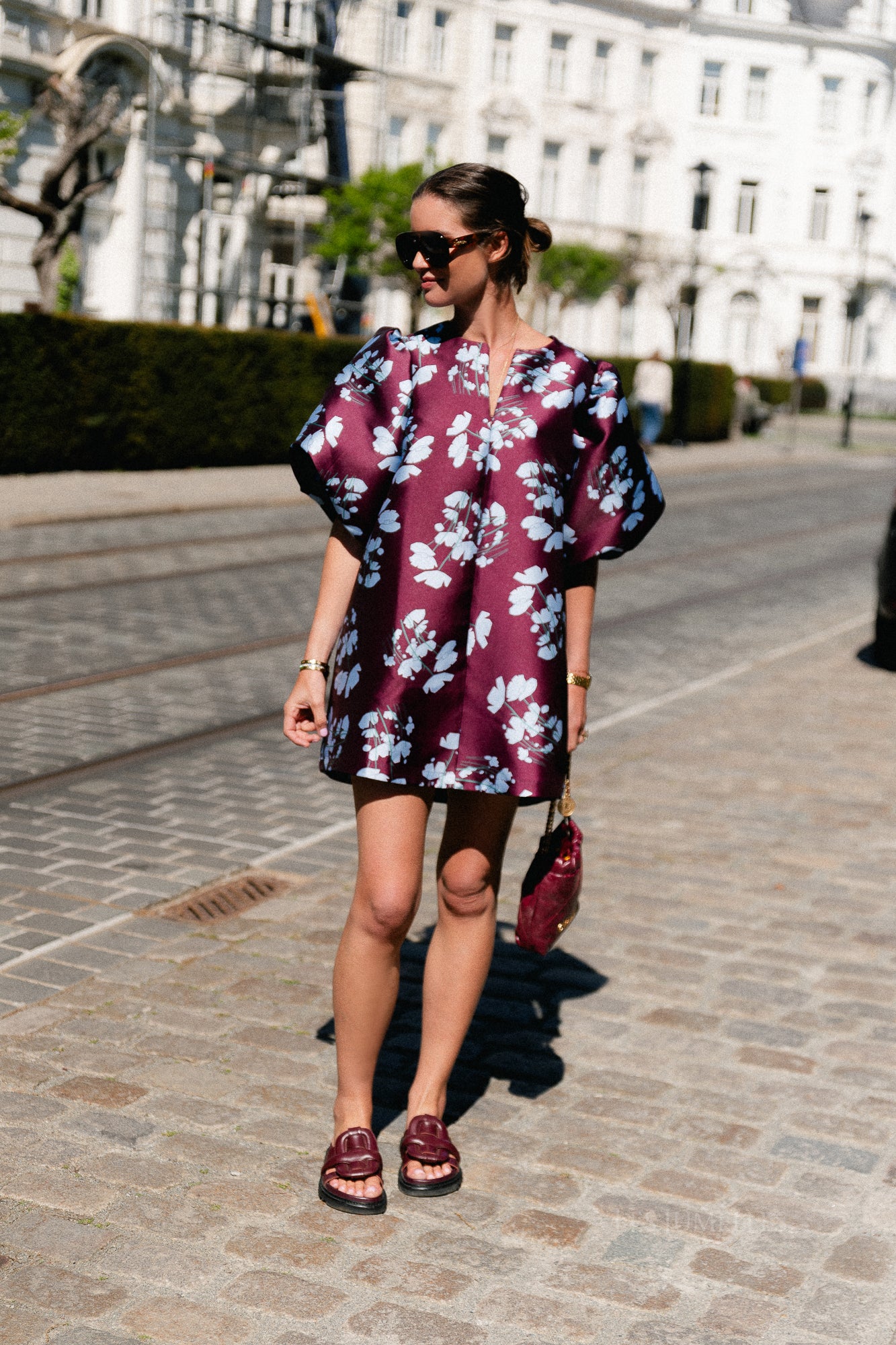 Charlotte dress viola print burgundy/baby blue