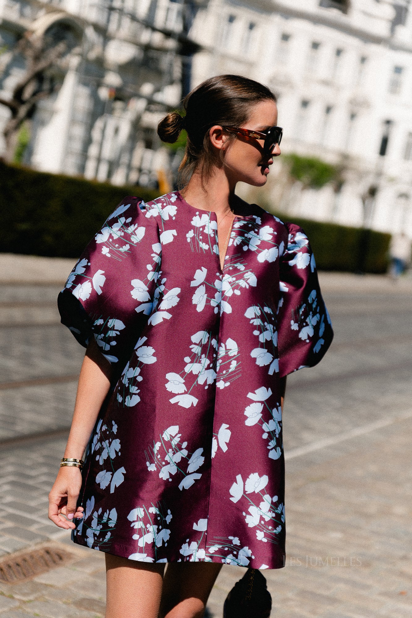 Charlotte dress viola print burgundy/baby blue