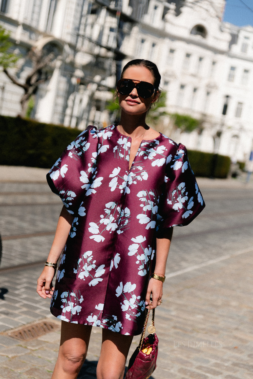 Charlotte dress viola print burgundy/baby blue