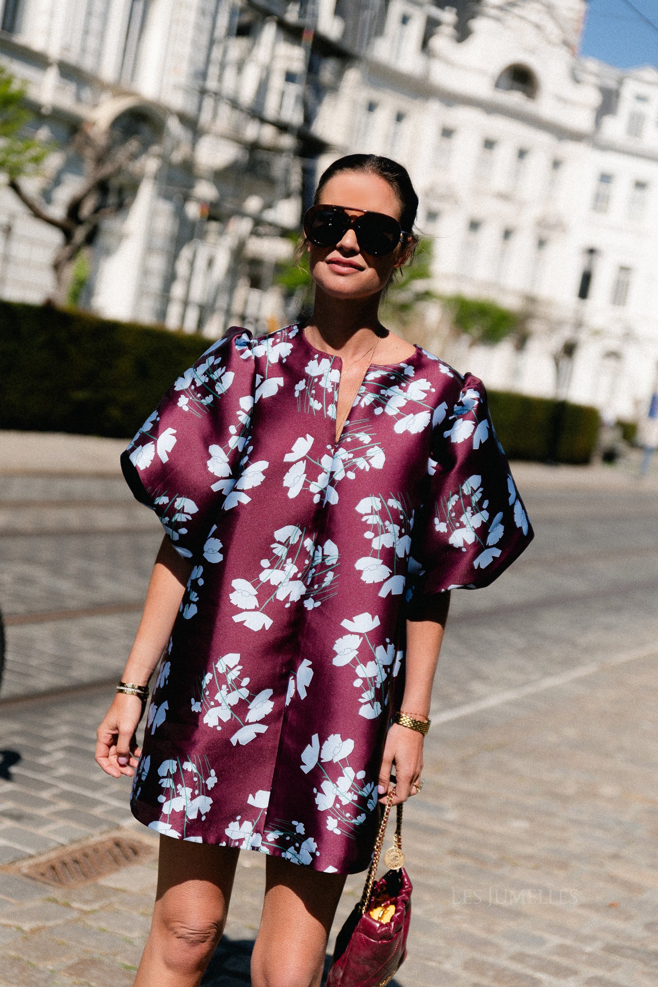Charlotte dress viola print burgundy/baby blue