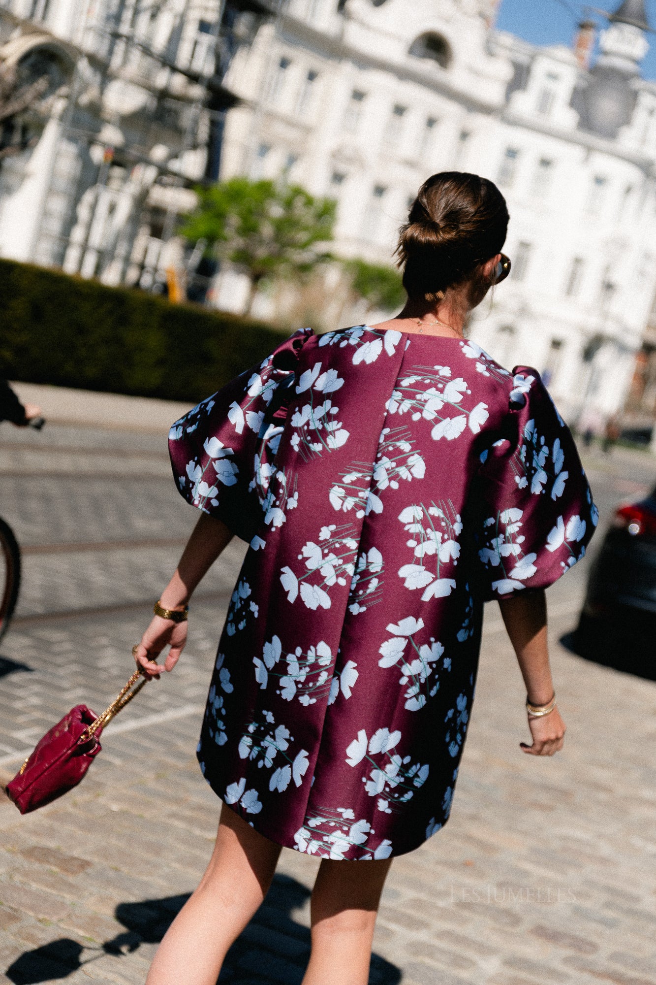 Charlotte dress viola print burgundy/baby blue