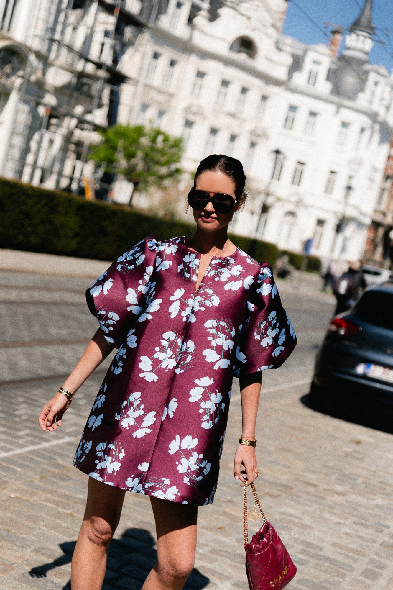 Charlotte dress viola print burgundy/baby blue
