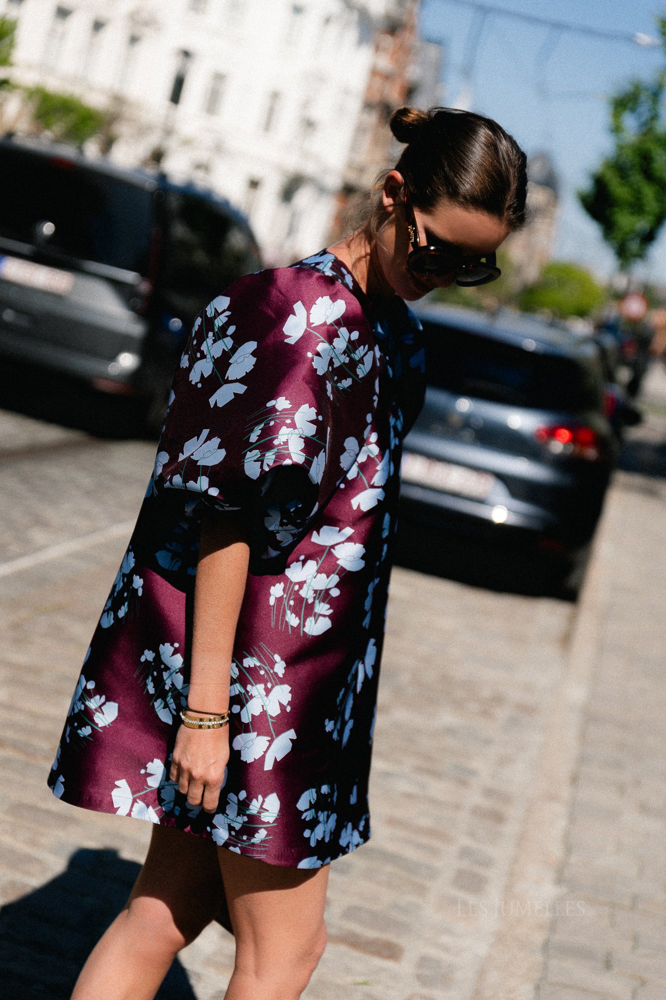 Charlotte dress viola print burgundy/baby blue