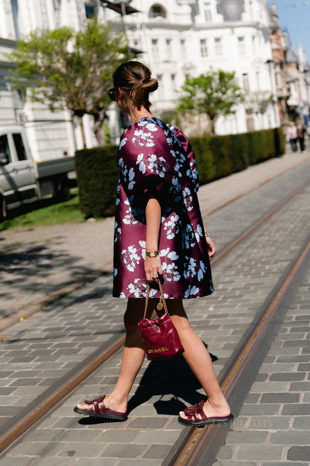 Charlotte dress viola print burgundy/baby blue