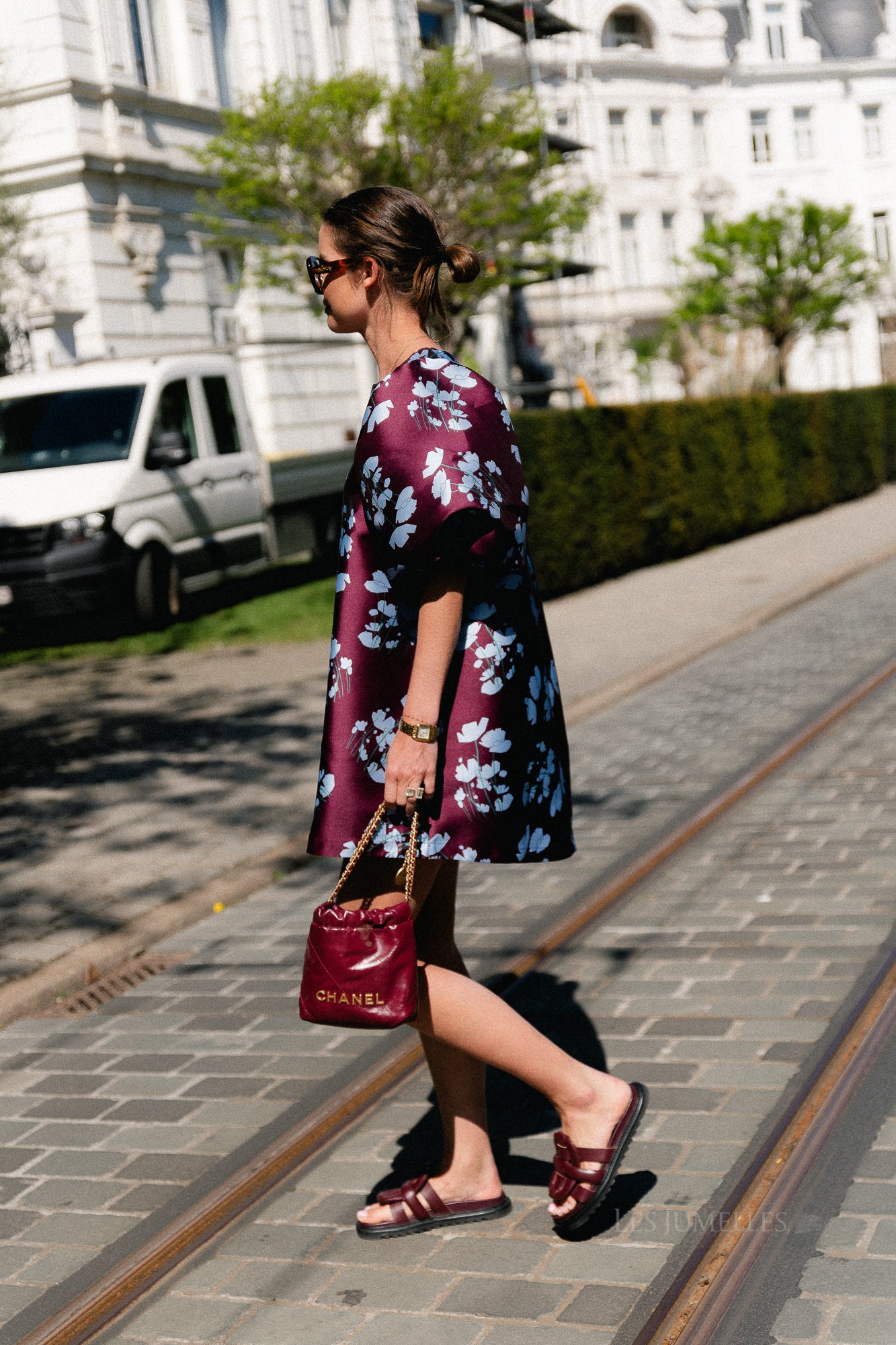 Charlotte dress viola print burgundy/baby blue