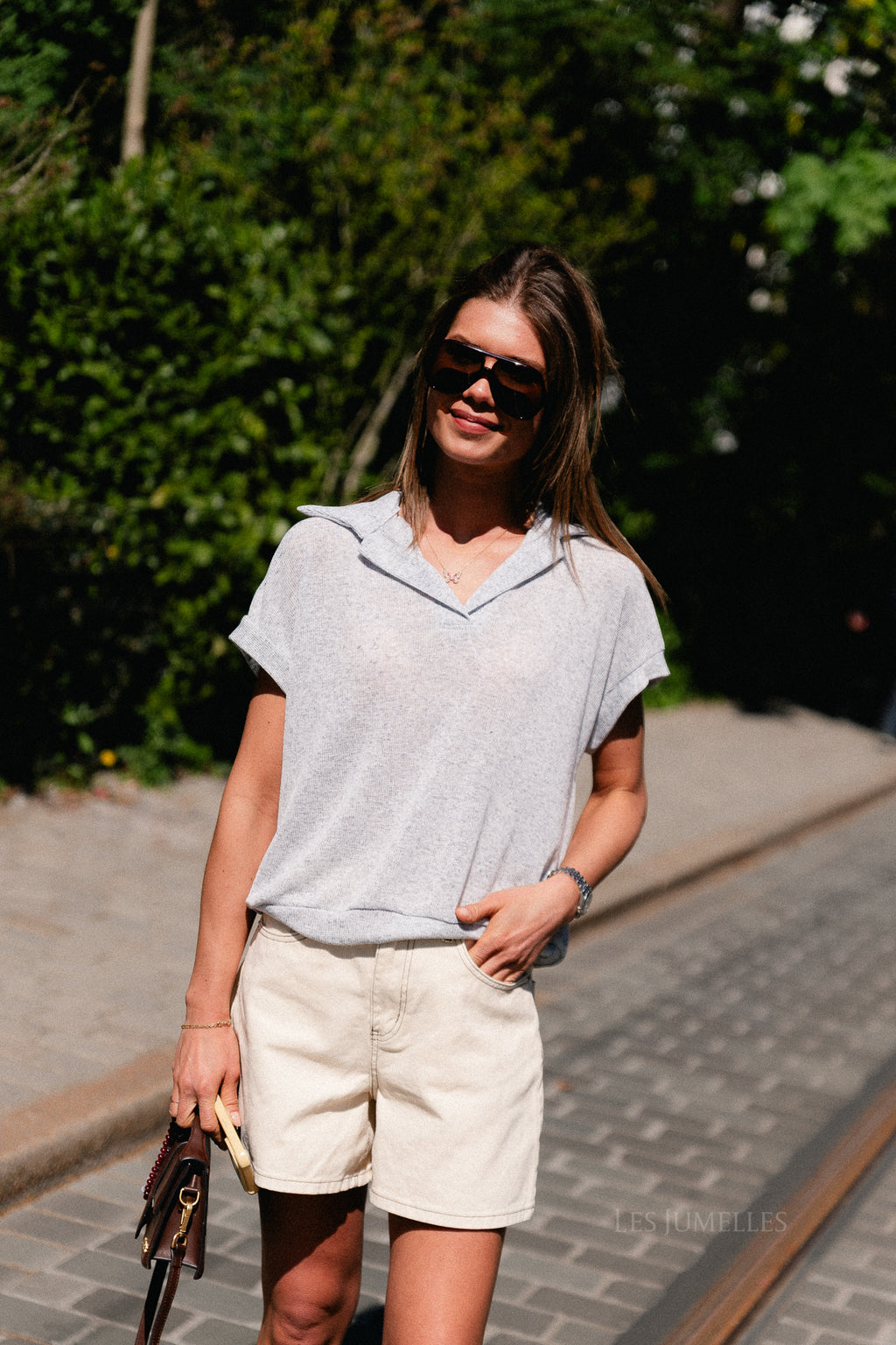 Leia SS polo shirt grey melange