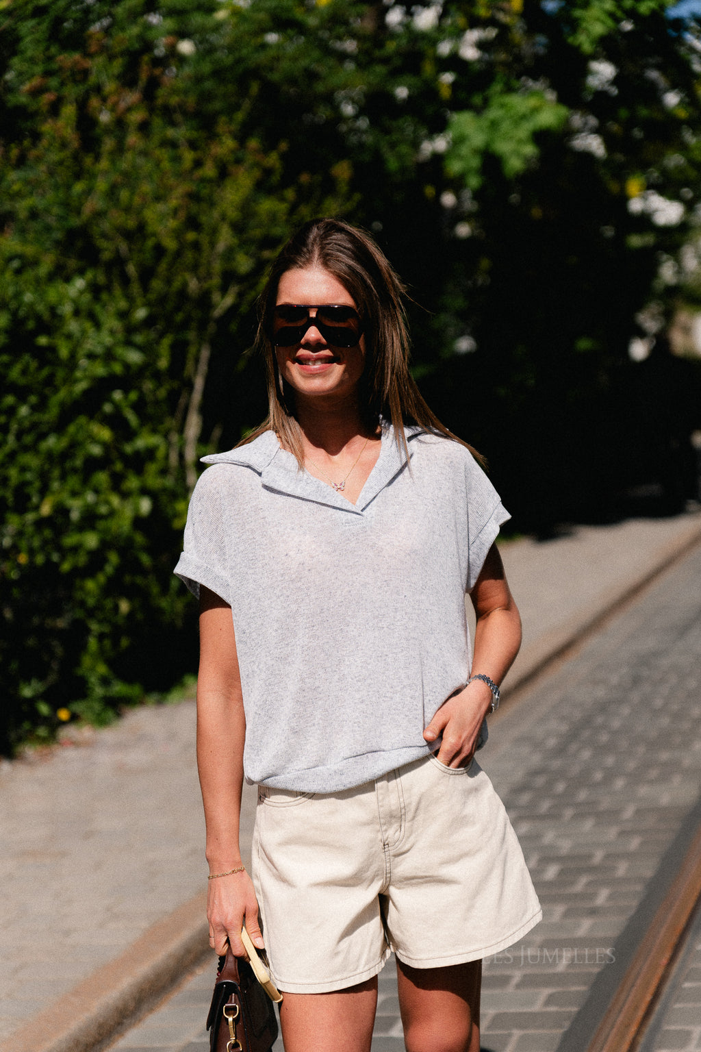 Leia SS polo shirt grey melange