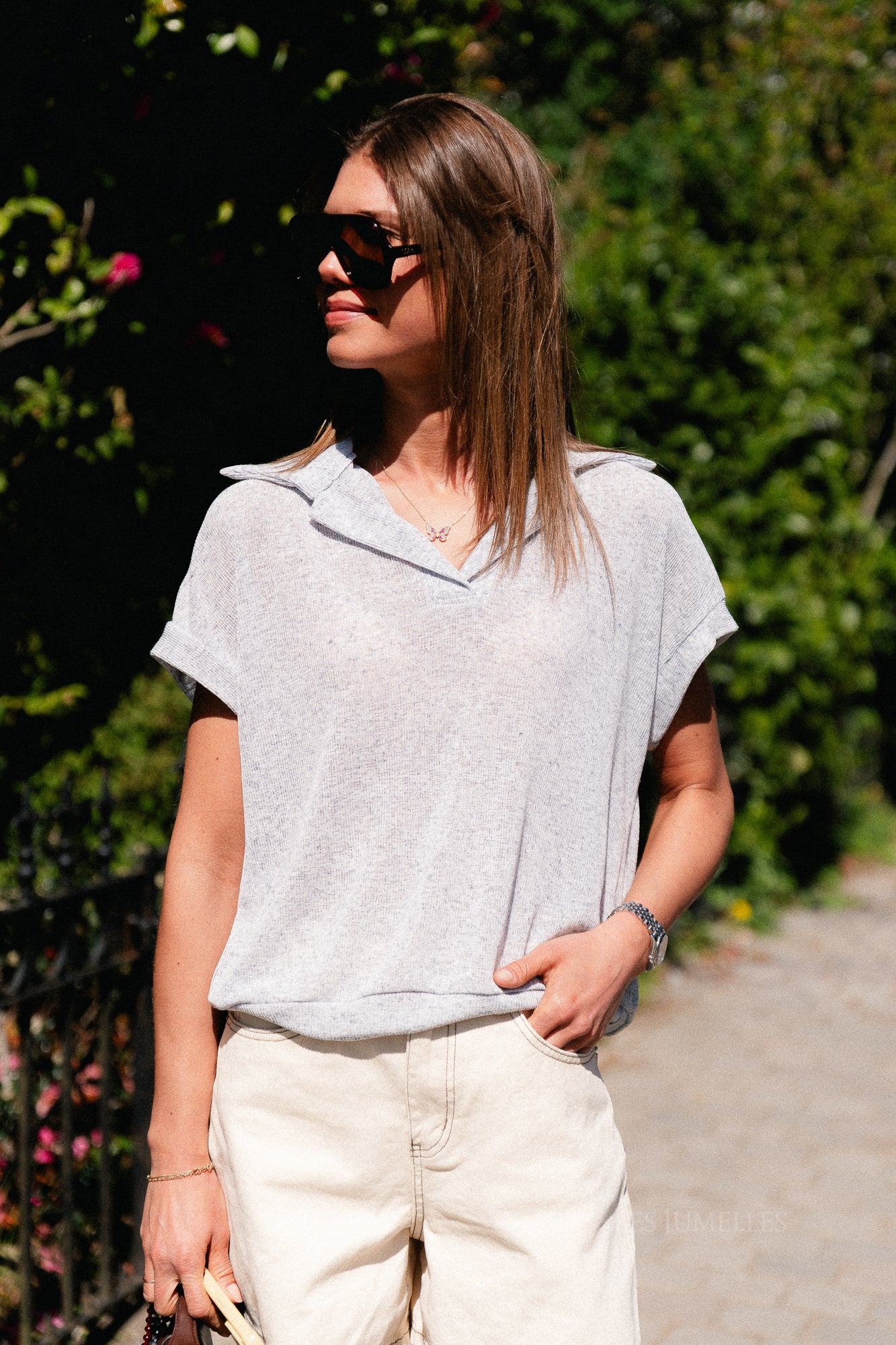 Leia SS polo shirt grey melange