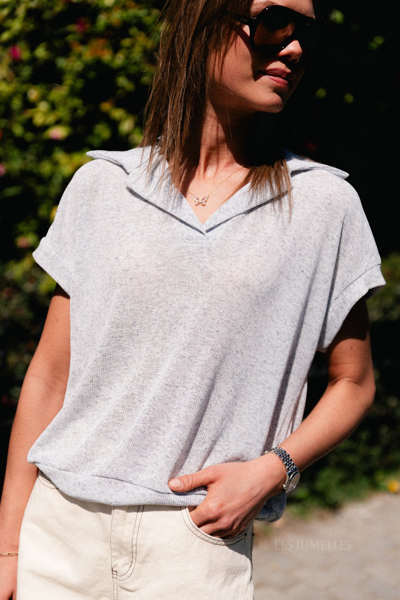Leia SS polo shirt grey melange