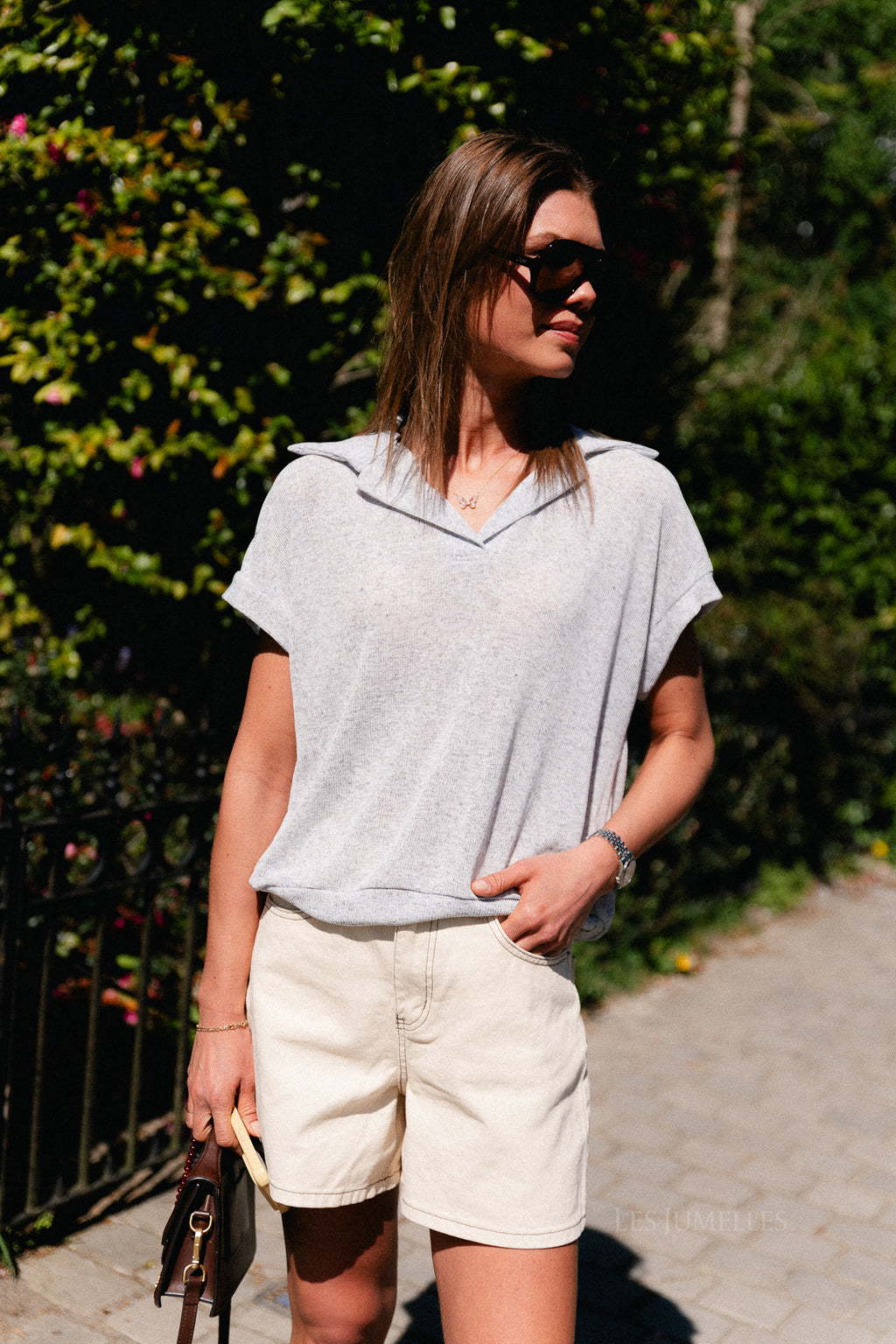 Leia SS polo shirt grey melange