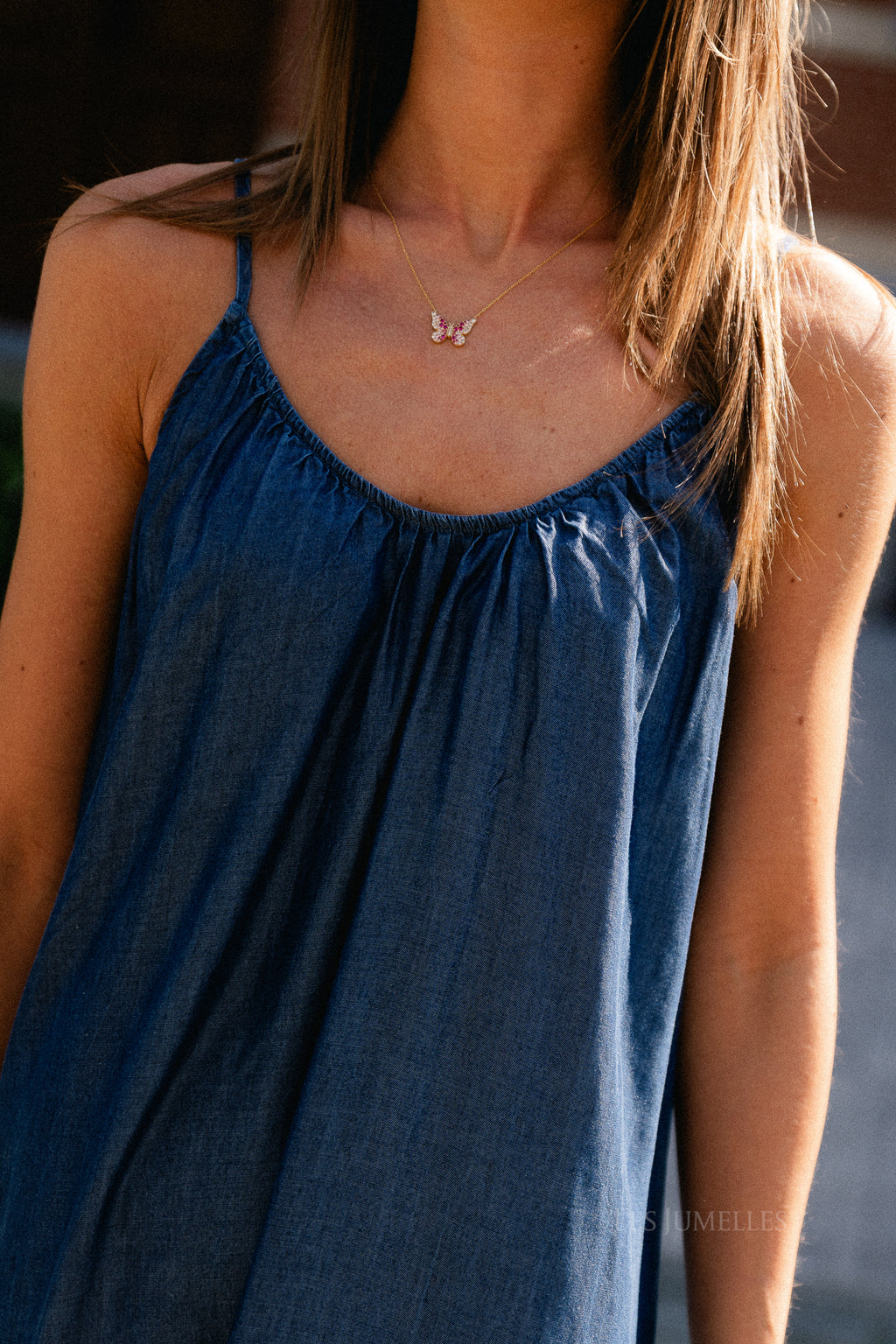 VITevira U-neck singlet ankle dress medium blue denim