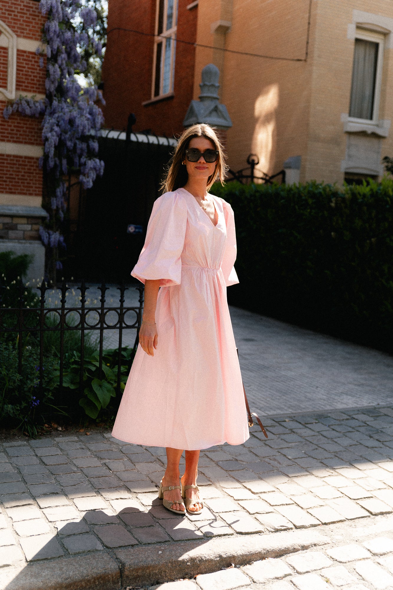 OBJPaige 2/4 V-neck midi dress pale pink