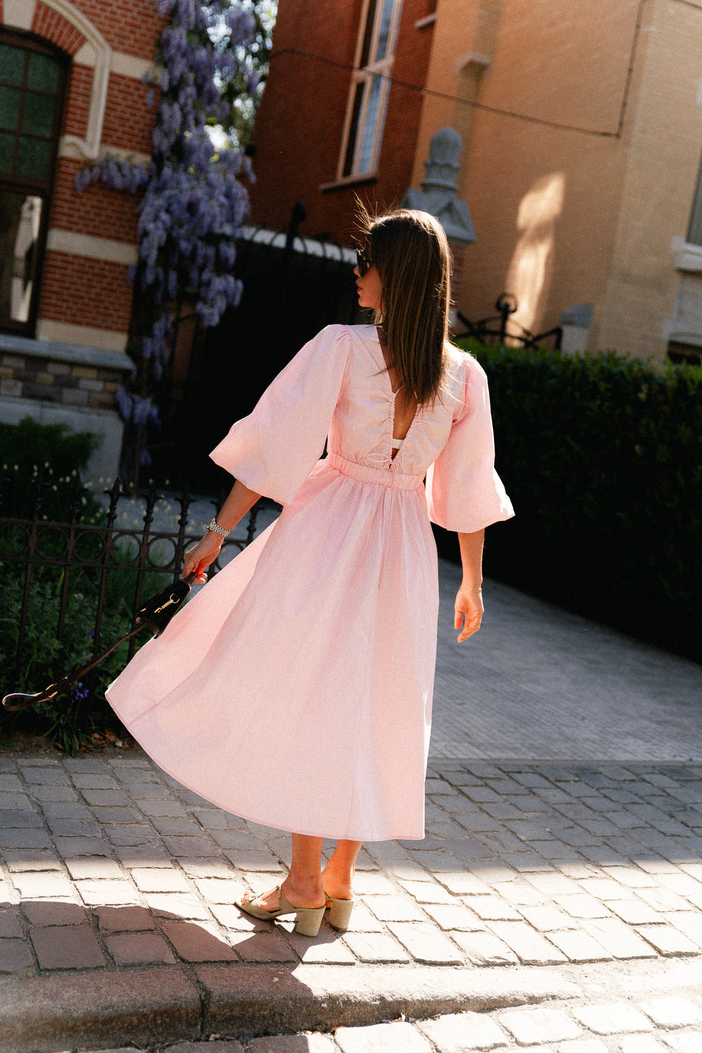 OBJPaige 2/4 V-neck midi dress pale pink
