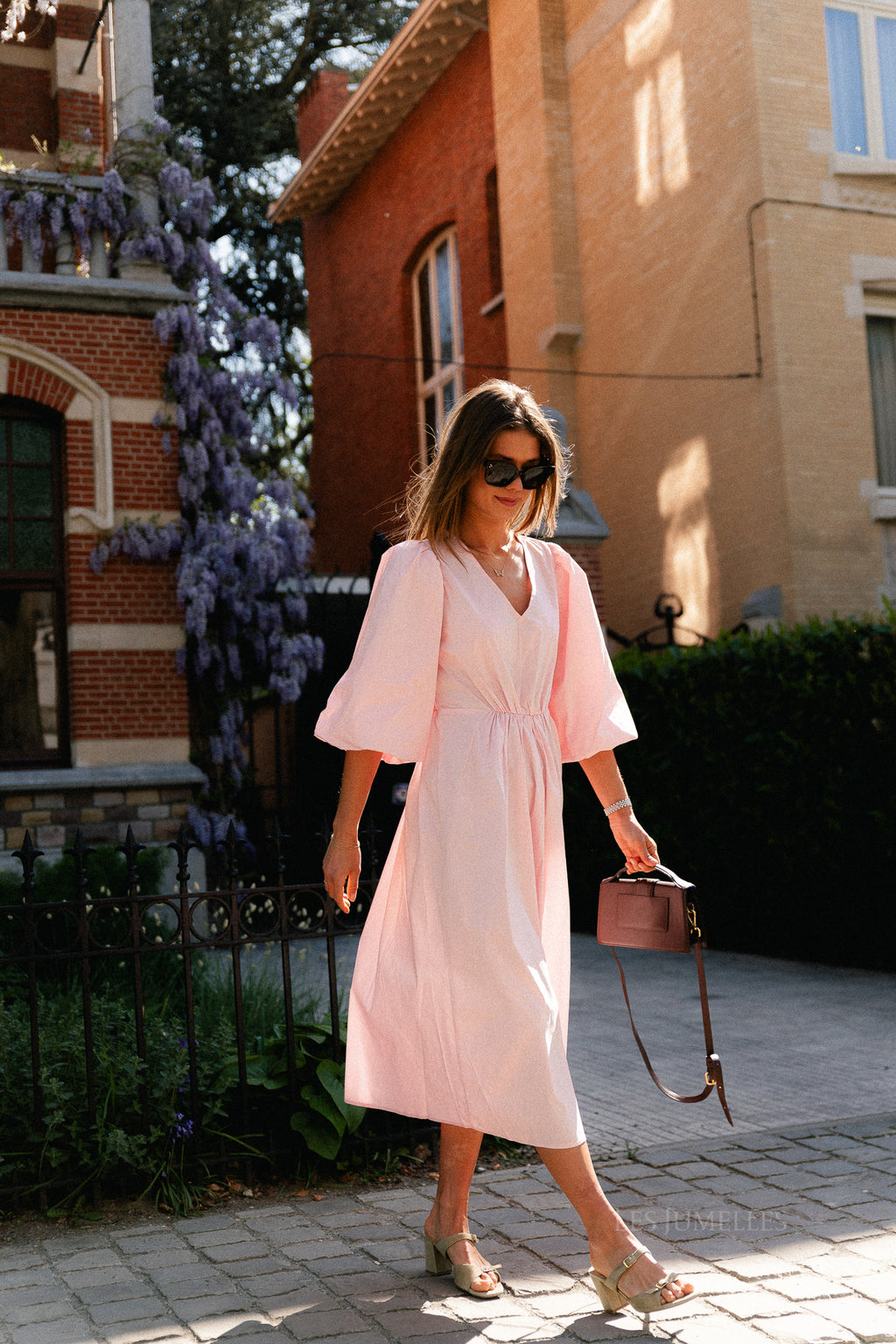 OBJPaige 2/4 V-neck midi dress pale pink