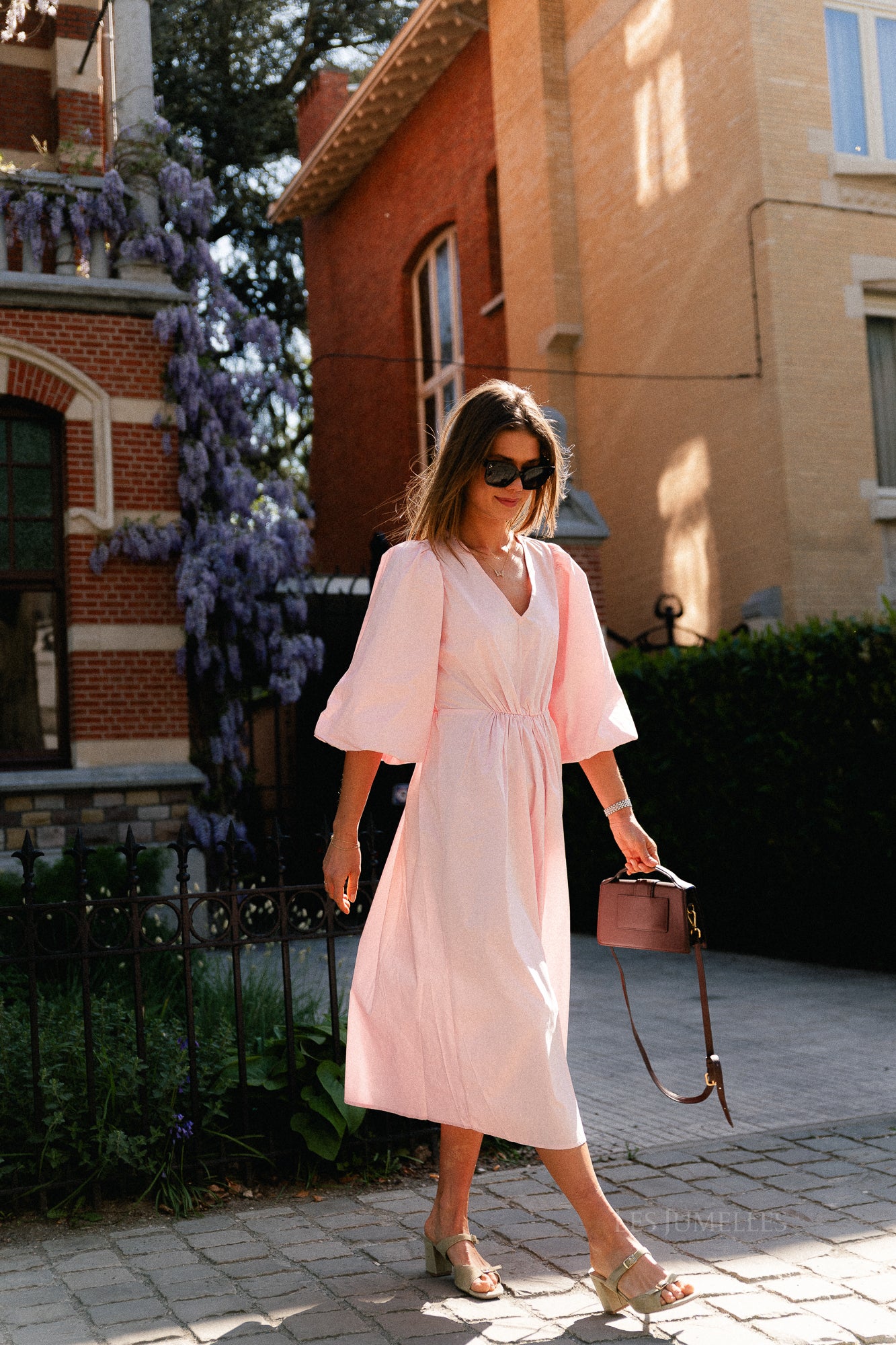 OBJPaige 2/4 V-neck midi dress pale pink