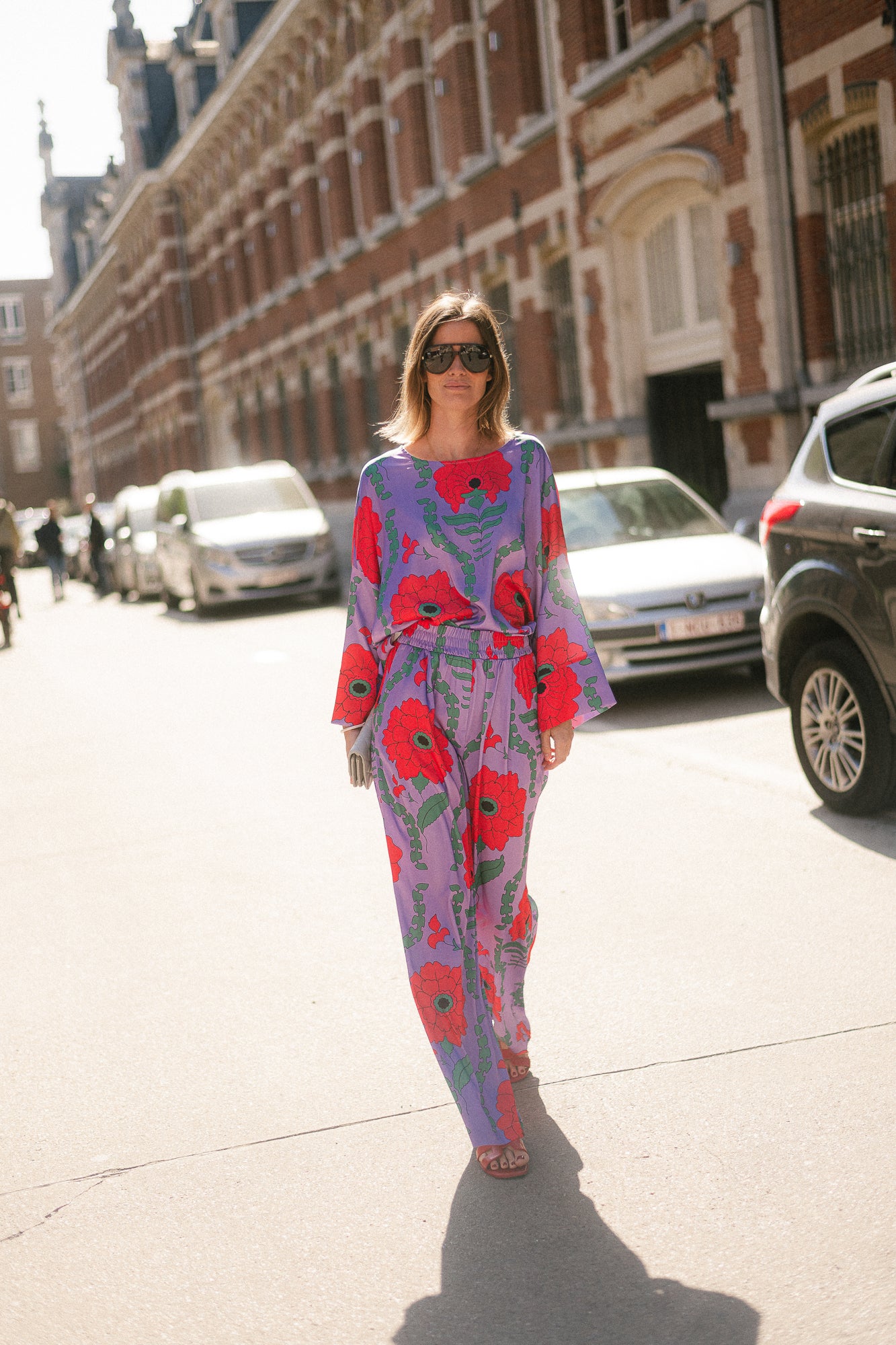 Gill printed sateen pants - lilac/coral