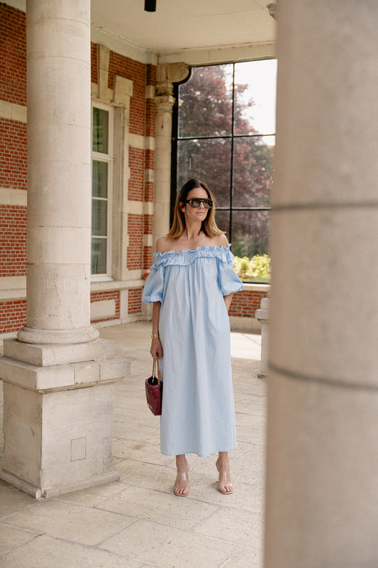 Les Jumelles Eleonore off shoulder maxi dress light blue