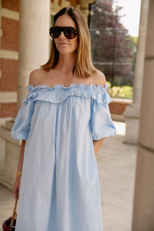 Les Jumelles Eleonore off shoulder maxi dress light blue