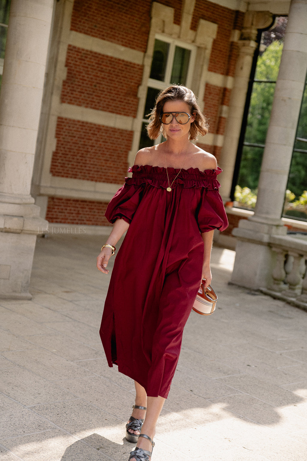 Robe longue à épaules dénudées Eleonore bordeaux