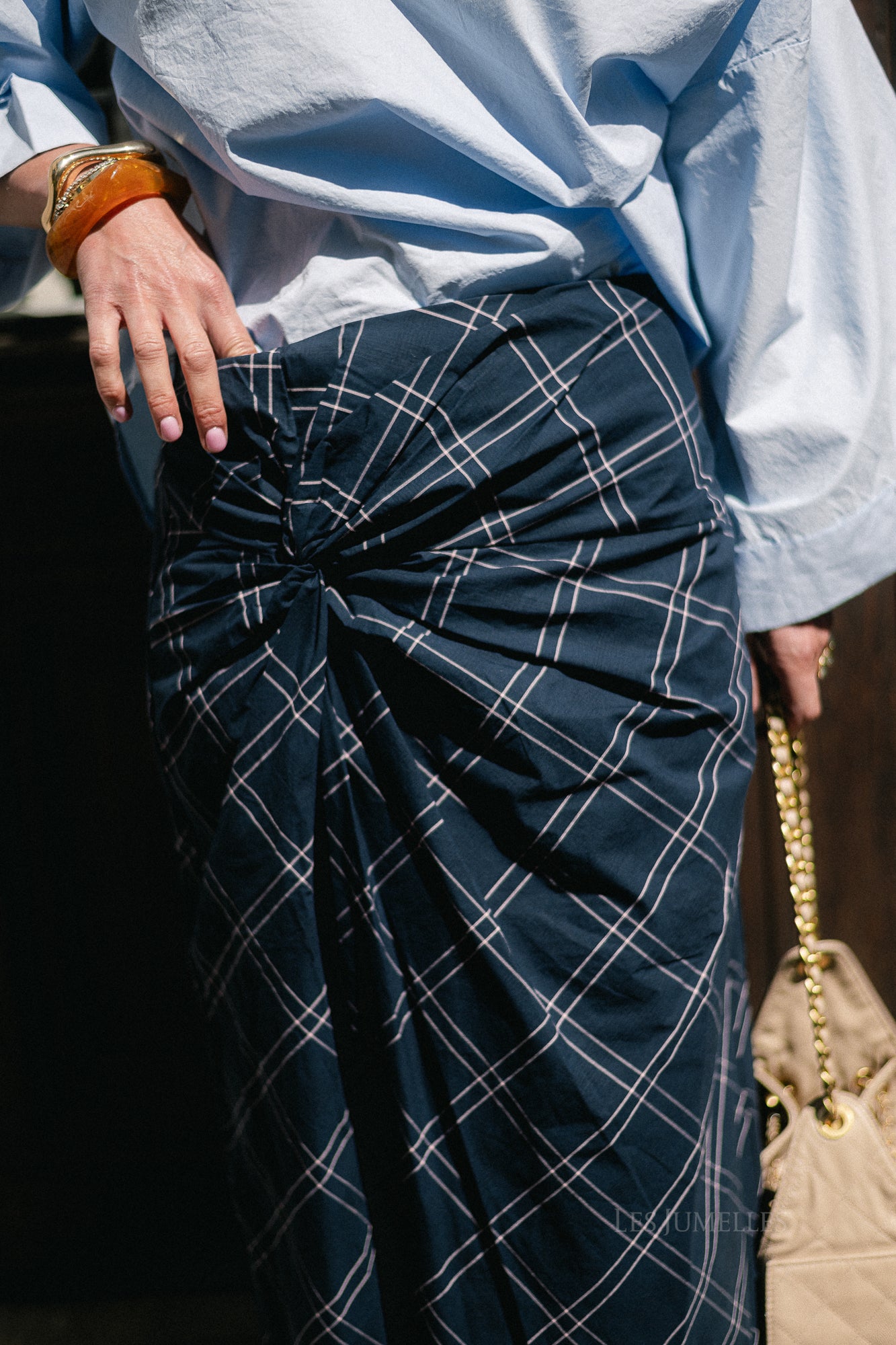 SLWDelia MW twist detail midi skirt dark sapphire/checks