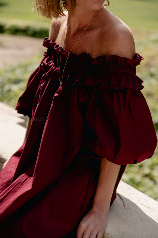 Les Jumelles Eleonore off shoulder maxi dress burgundy