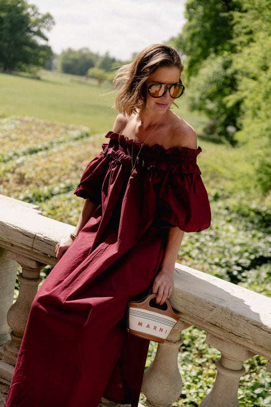 Les Jumelles Eleonore off shoulder maxi dress burgundy